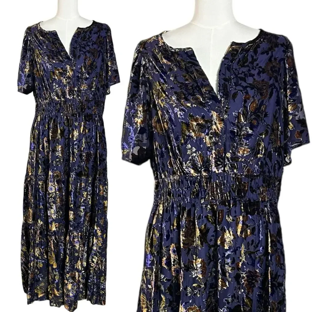 Anthropologie The Somerset Maxi Dress Velvet Devore Bohemian Witchy Medium MP